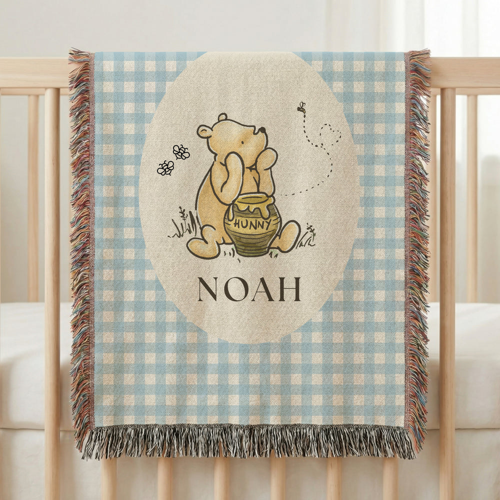 Winnie the Pooh Woven Baby Blanket | Custom Kids Blanket with Name