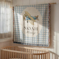 Personalized airplane baby blanket woven from 100% cotton with custom name, vintage airplane nursery blanket for baby boy