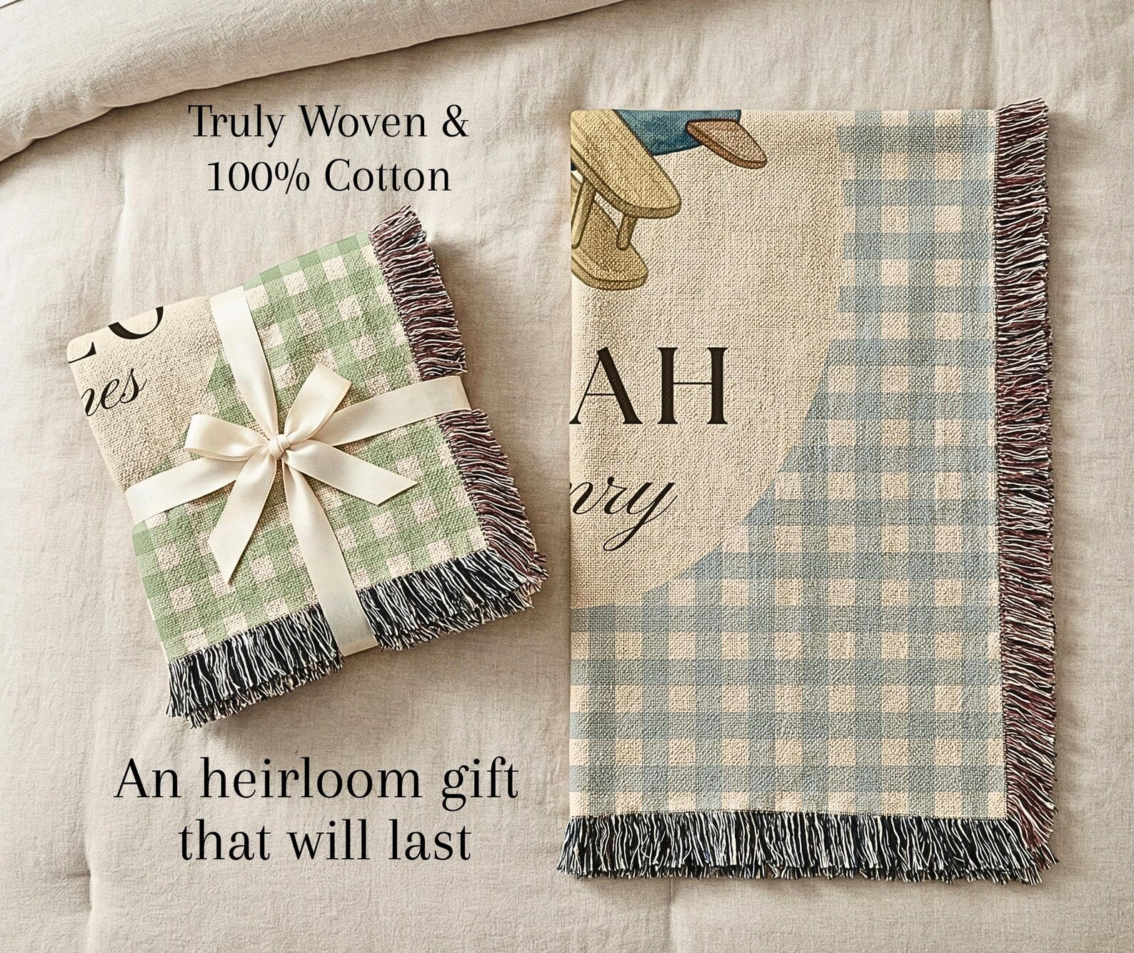 Personalized heirloom baby blanket with vintage airplane design, custom cotton keepsake gift for newborn boys