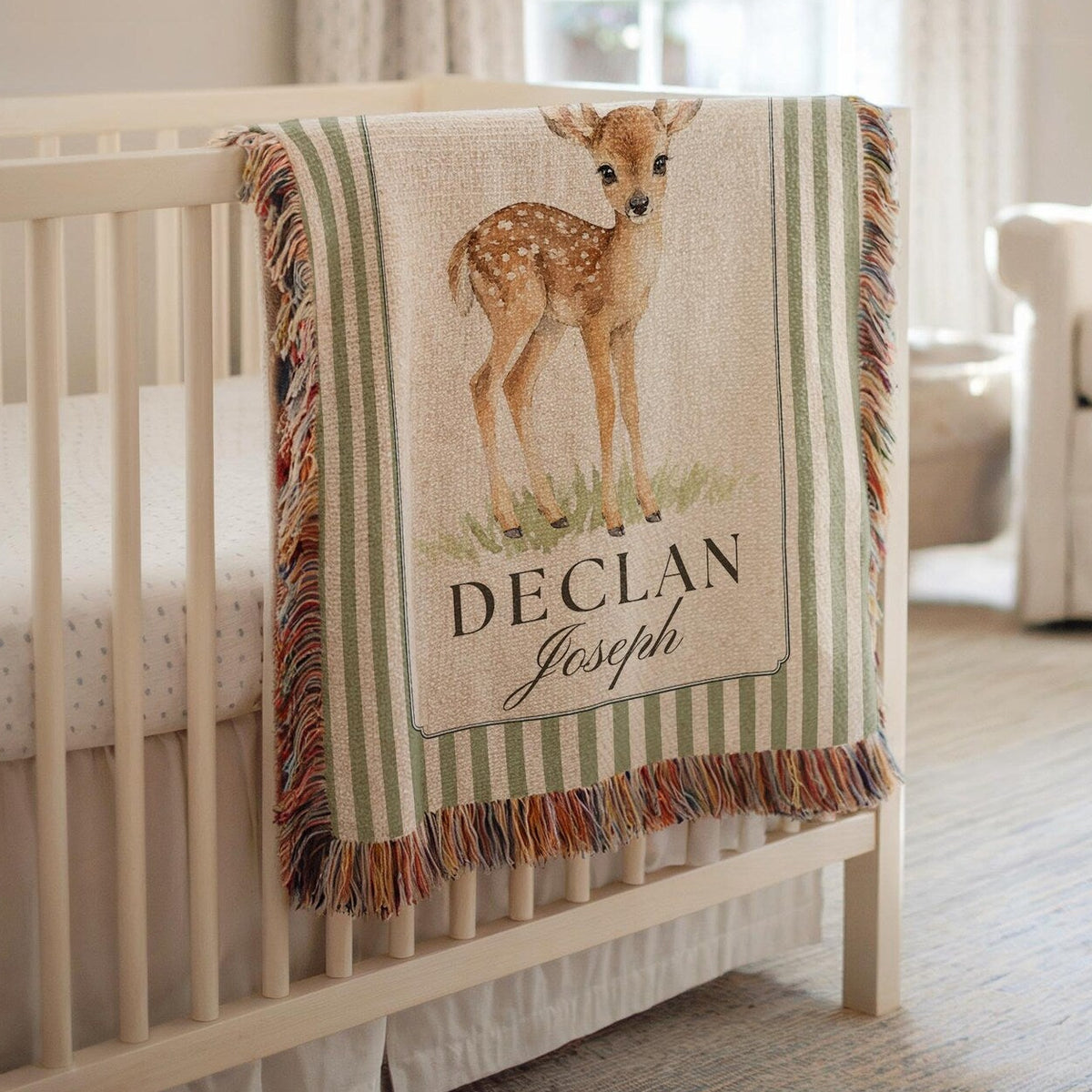 personalized toddler blanket with forest animal and deer