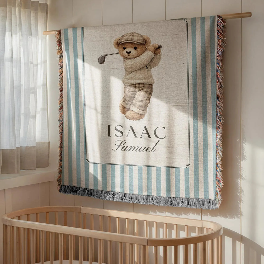 Personalized Boy Golf Nursery Blanket | Golfing Theme Nursery Decor