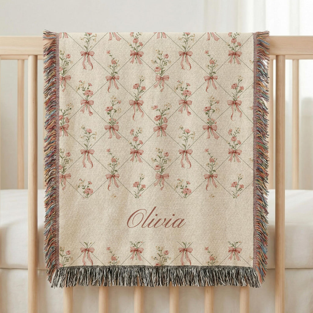 Cottagecore Baby Girl Bow Blanket