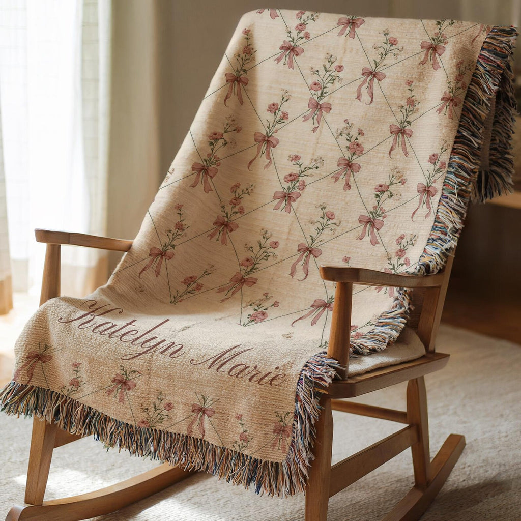Cottagecore Baby Girl Bow Blanket
