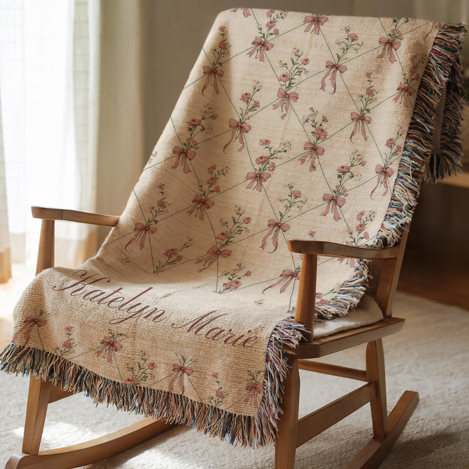 Cottagecore Baby Girl Bow Blanket