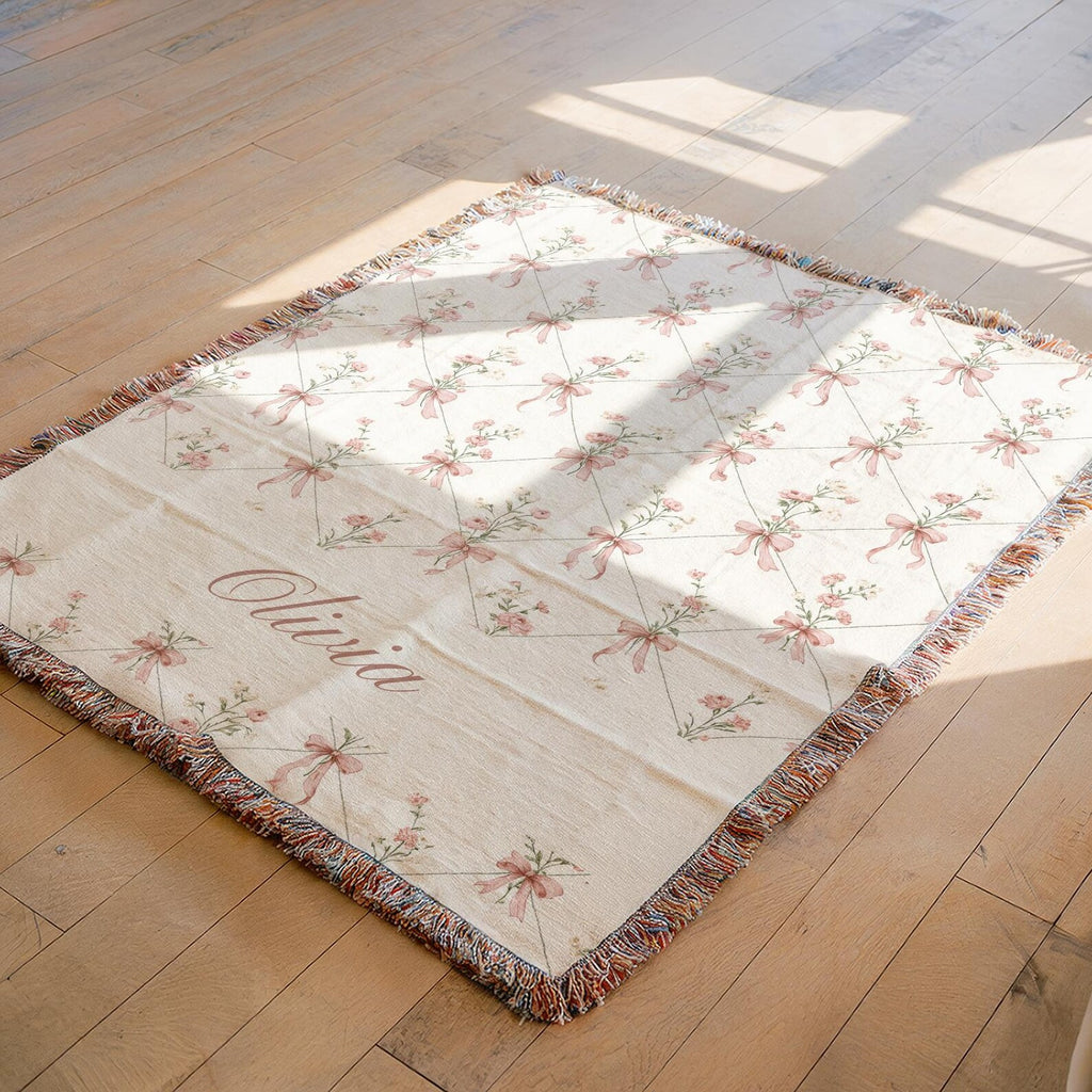 Cottagecore Baby Girl Bow Blanket