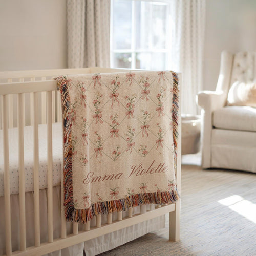 Cottagecore Baby Girl Bow Blanket