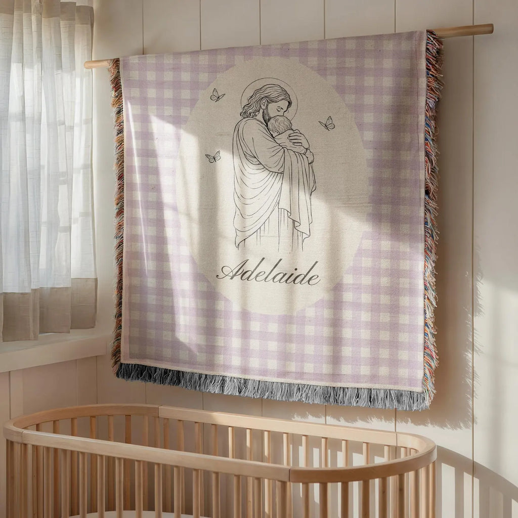 Personalized Jesus Baby Blanket | Christian Baptism Gift for Baby