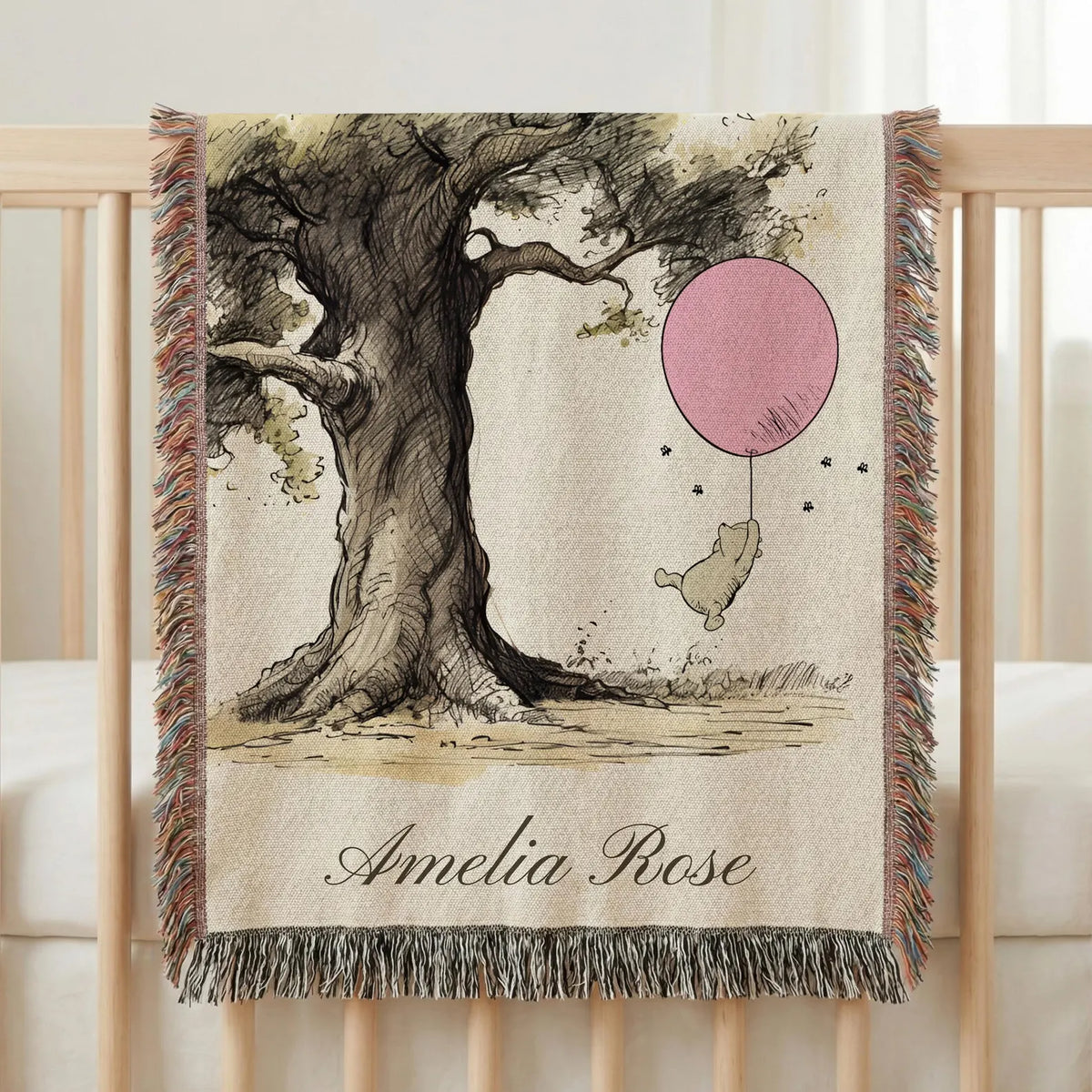 Winnie the Pooh Vintage Baby Blanket | Hundred Acre Wood Nursery Decor