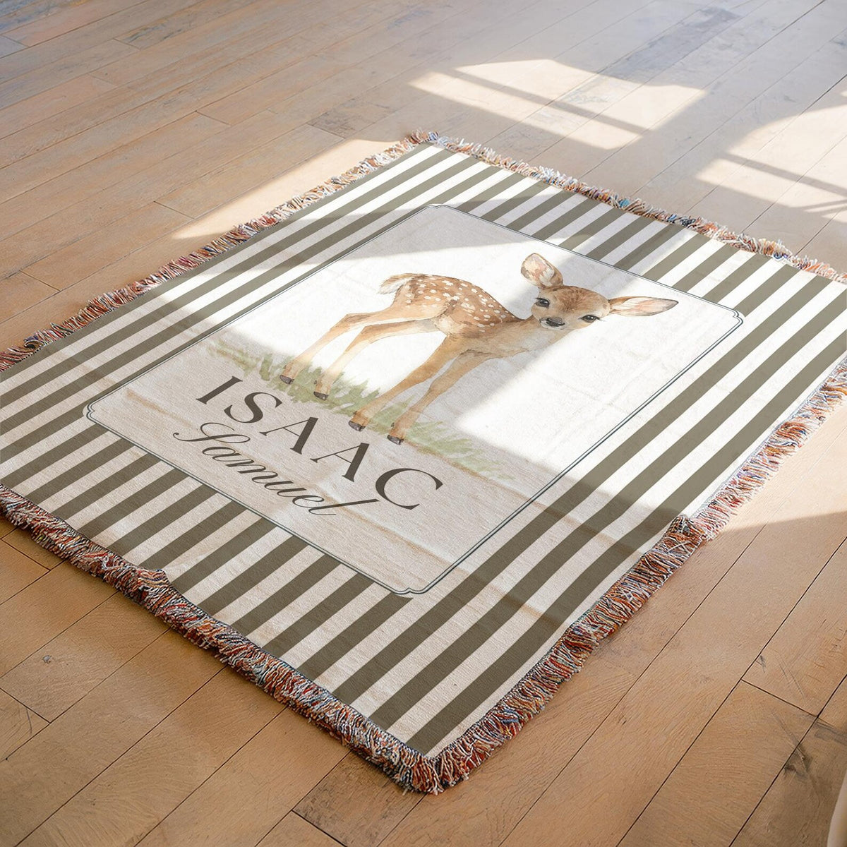 Personalized Deer Baby Blanket | Custom Name Woodland Nursery Gift