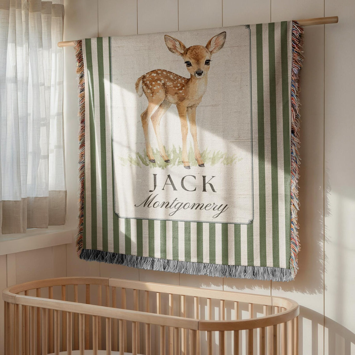 Personalized Deer Baby Blanket | Custom Name Woodland Nursery Gift
