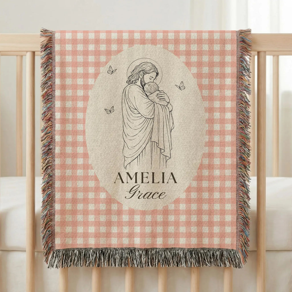 Personalized Jesus Baby Blanket | Christian Baptism Gift for Baby