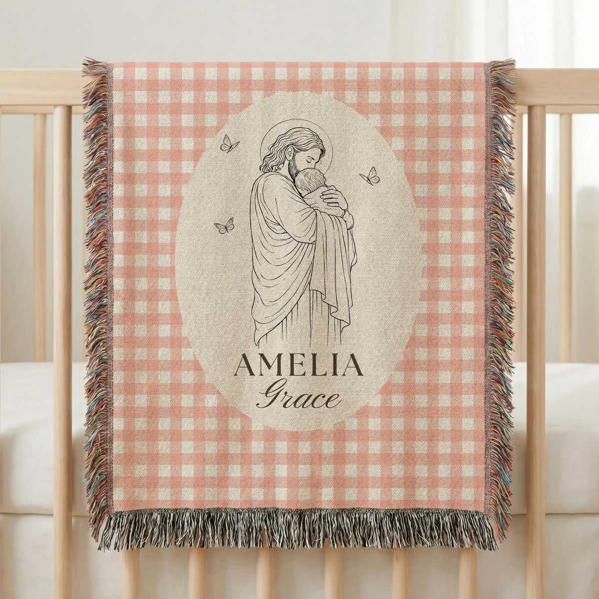Personalized Jesus Baby Blanket | Christian Baptism Gift for Baby