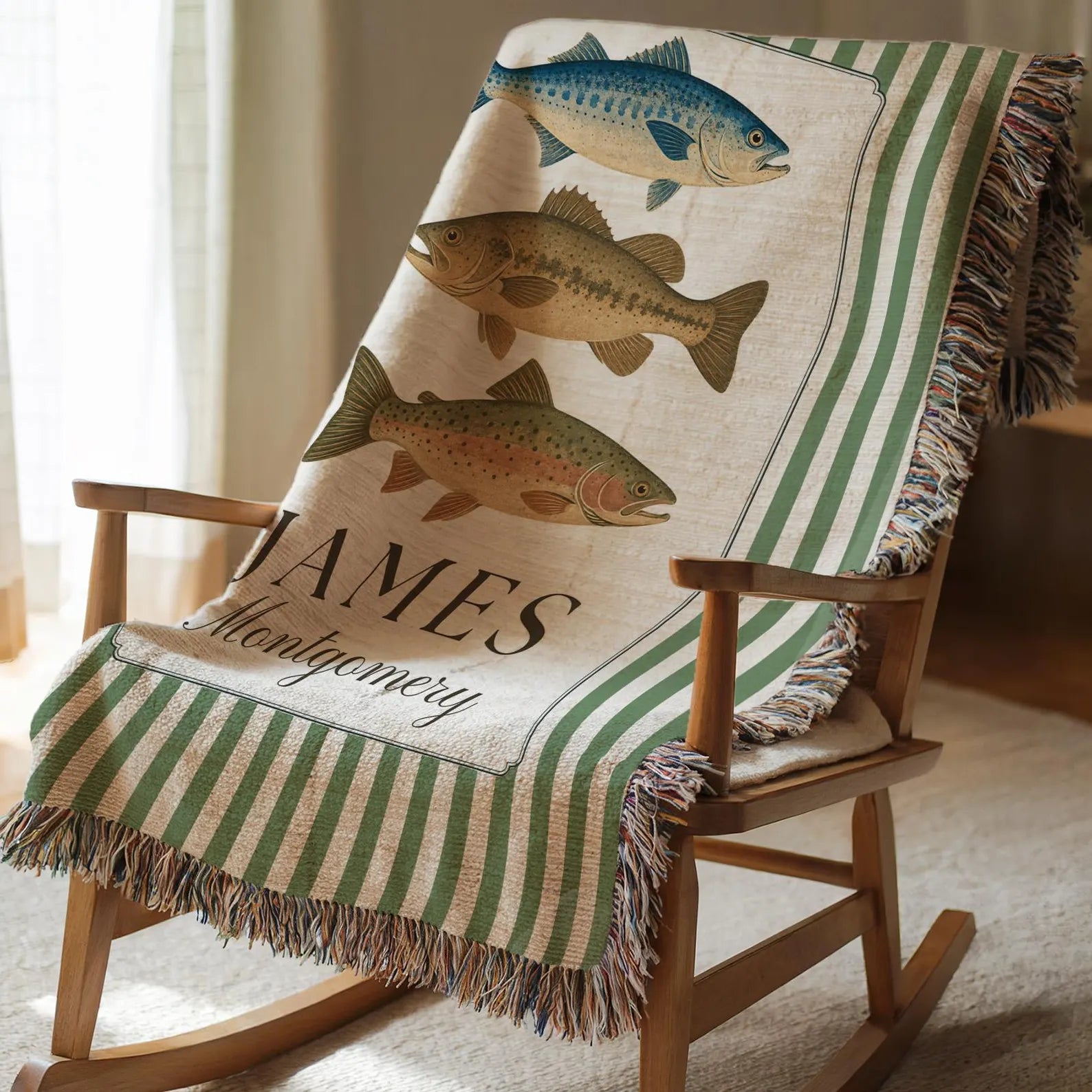 Custom Woven Fishing Baby Blanket with Stripes