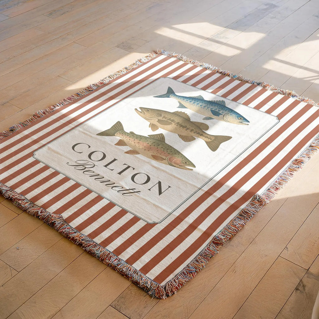 Custom Woven Fishing Baby Blanket with Stripes