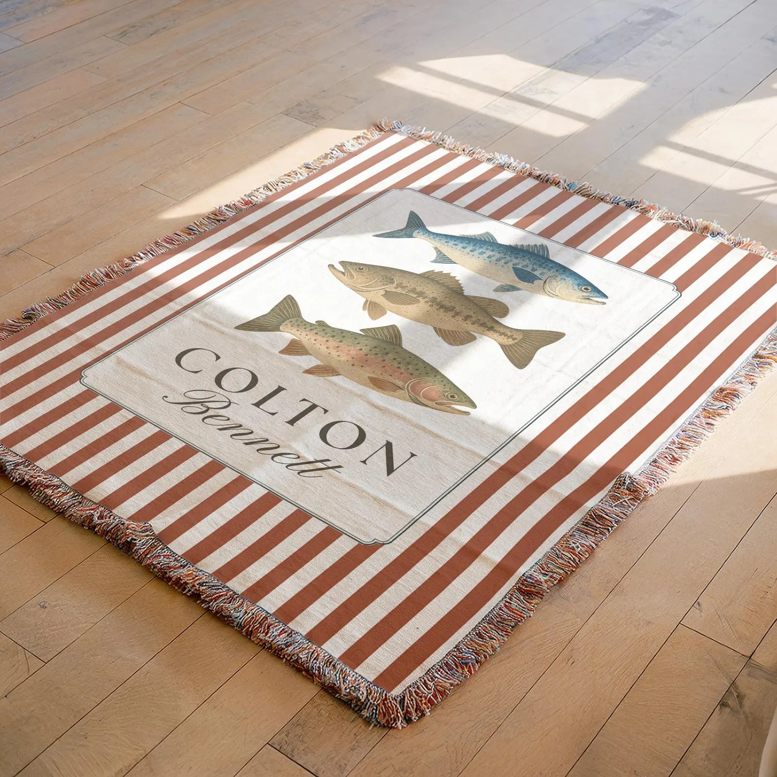 Custom Woven Fishing Baby Blanket with Stripes