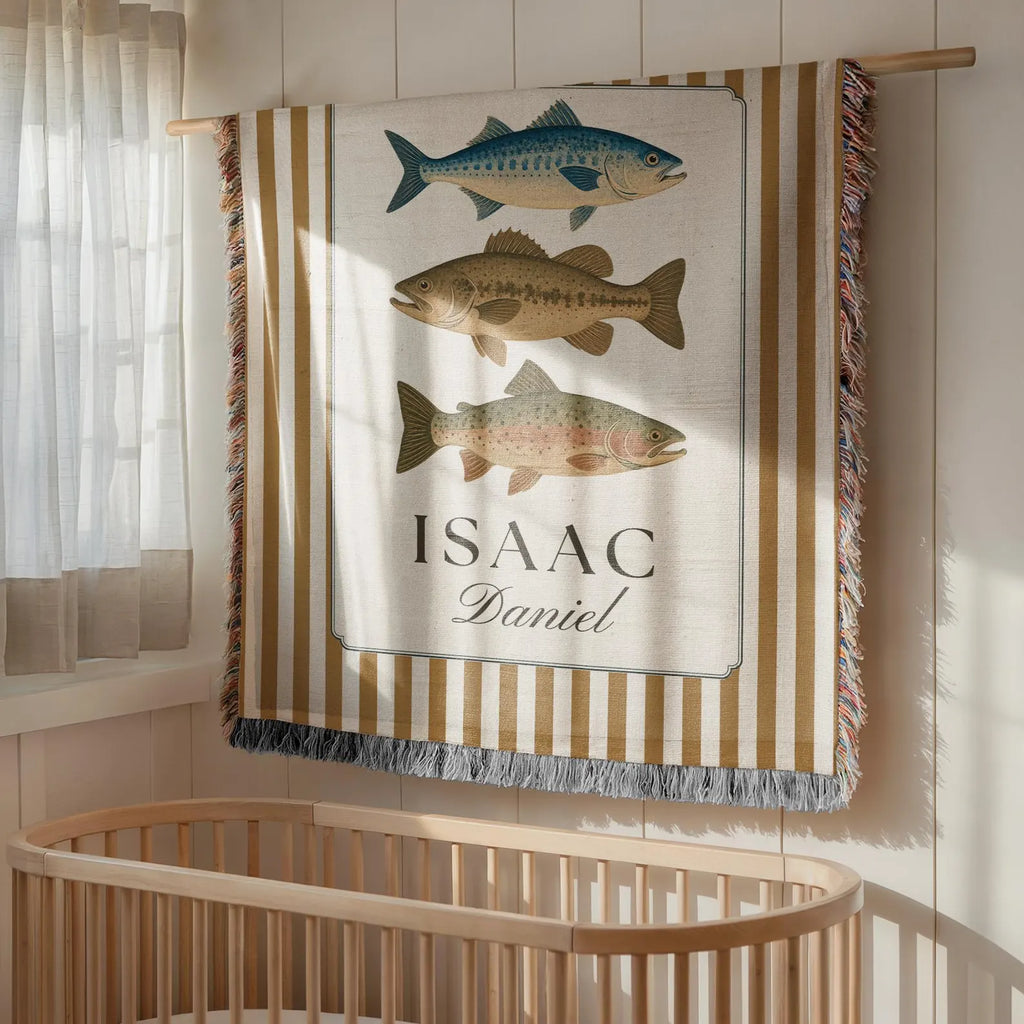 Custom Woven Fishing Baby Blanket with Stripes