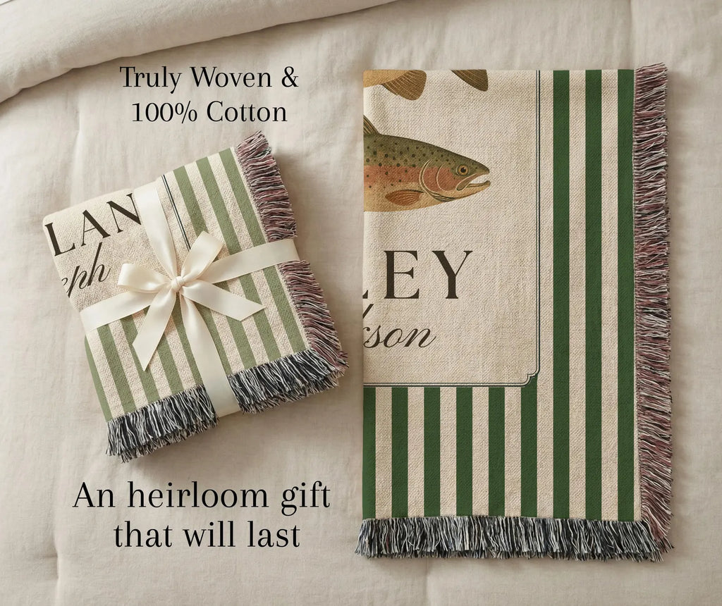 Custom Woven Fishing Baby Blanket with Stripes