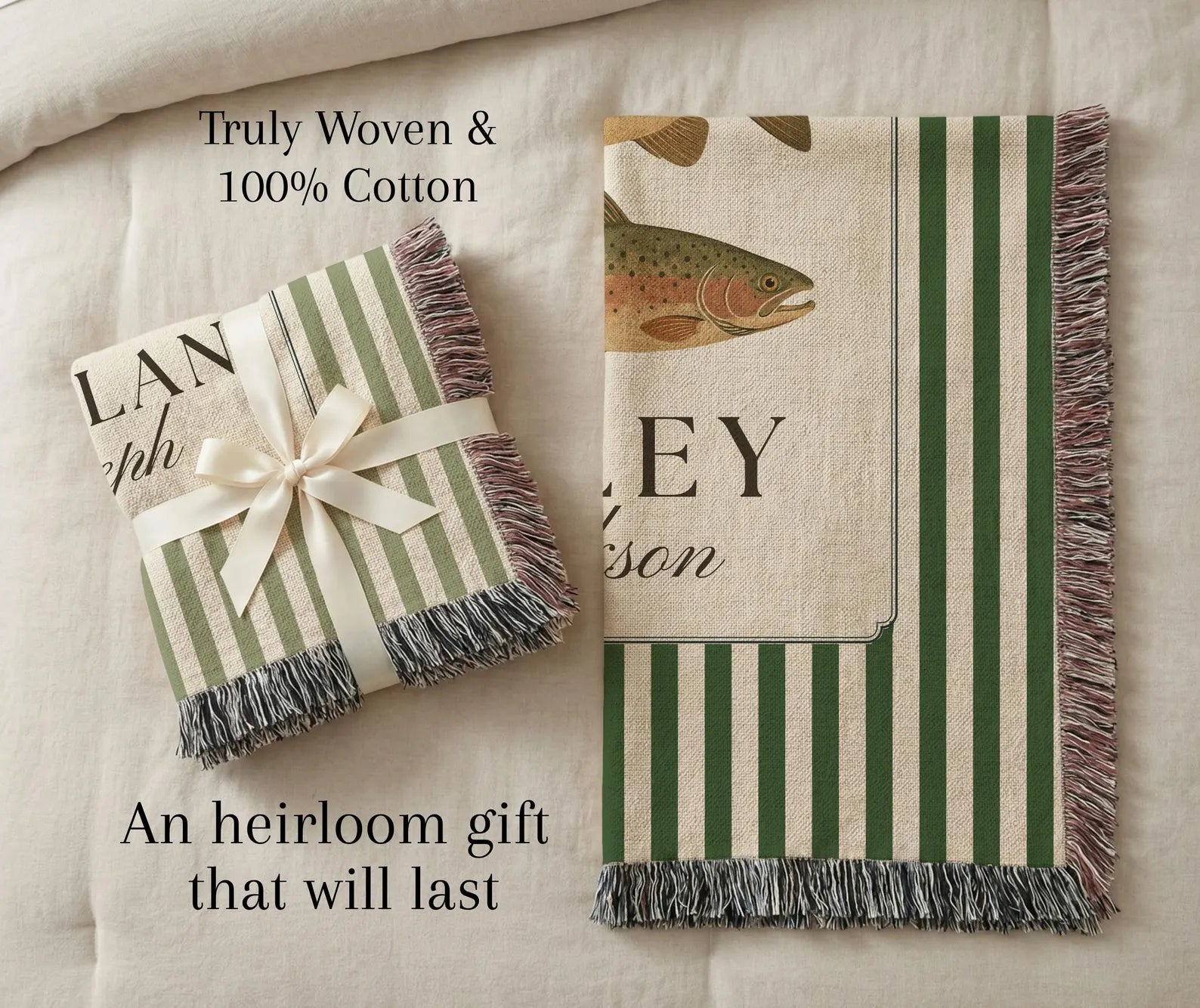 Custom Woven Fishing Baby Blanket with Stripes
