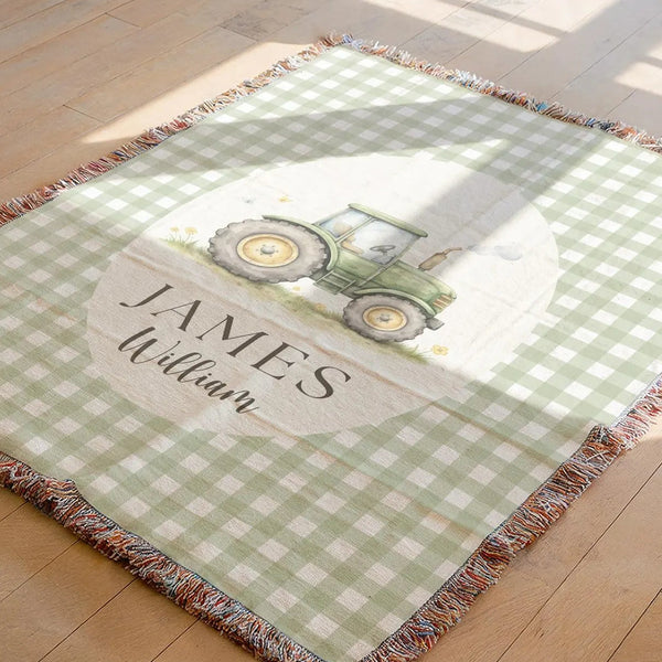 Personalized Tractor Baby Blanket Baby Boy Farm Nursery Blanket Custom Name Toddler Tractor Gift Vintage Farm Animals Nursery Decor Boy Room