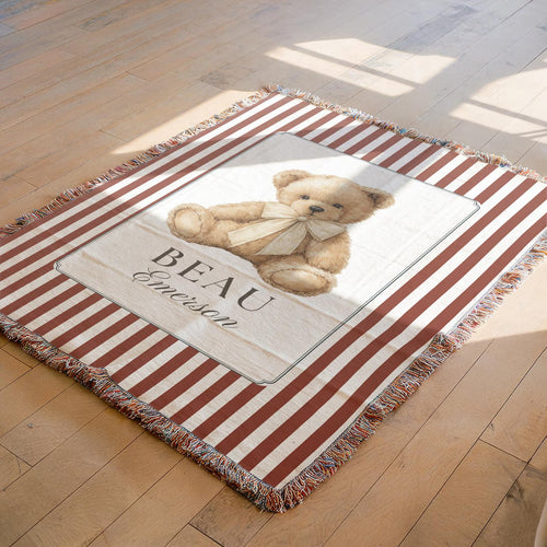 Custom Woven Teddy Bear Baby Blanket