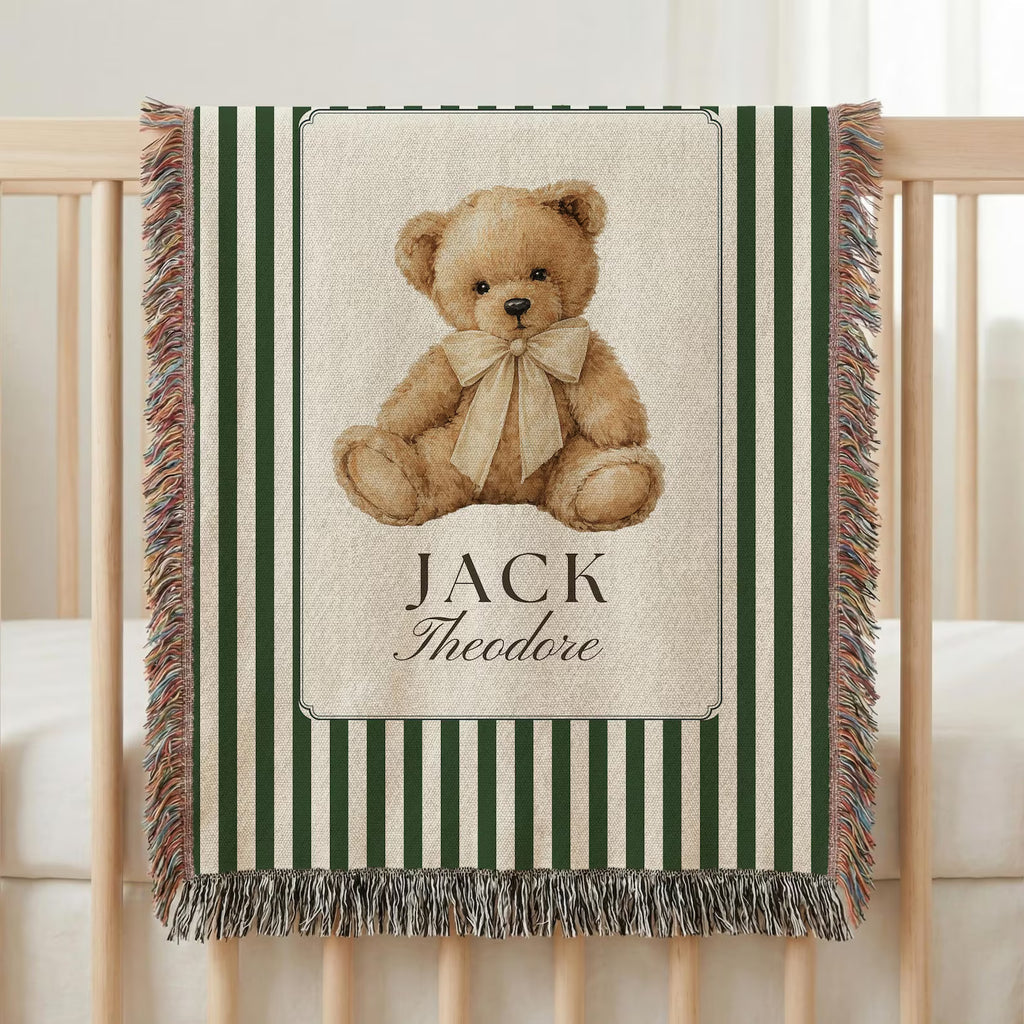 Custom Woven Teddy Bear Baby Blanket