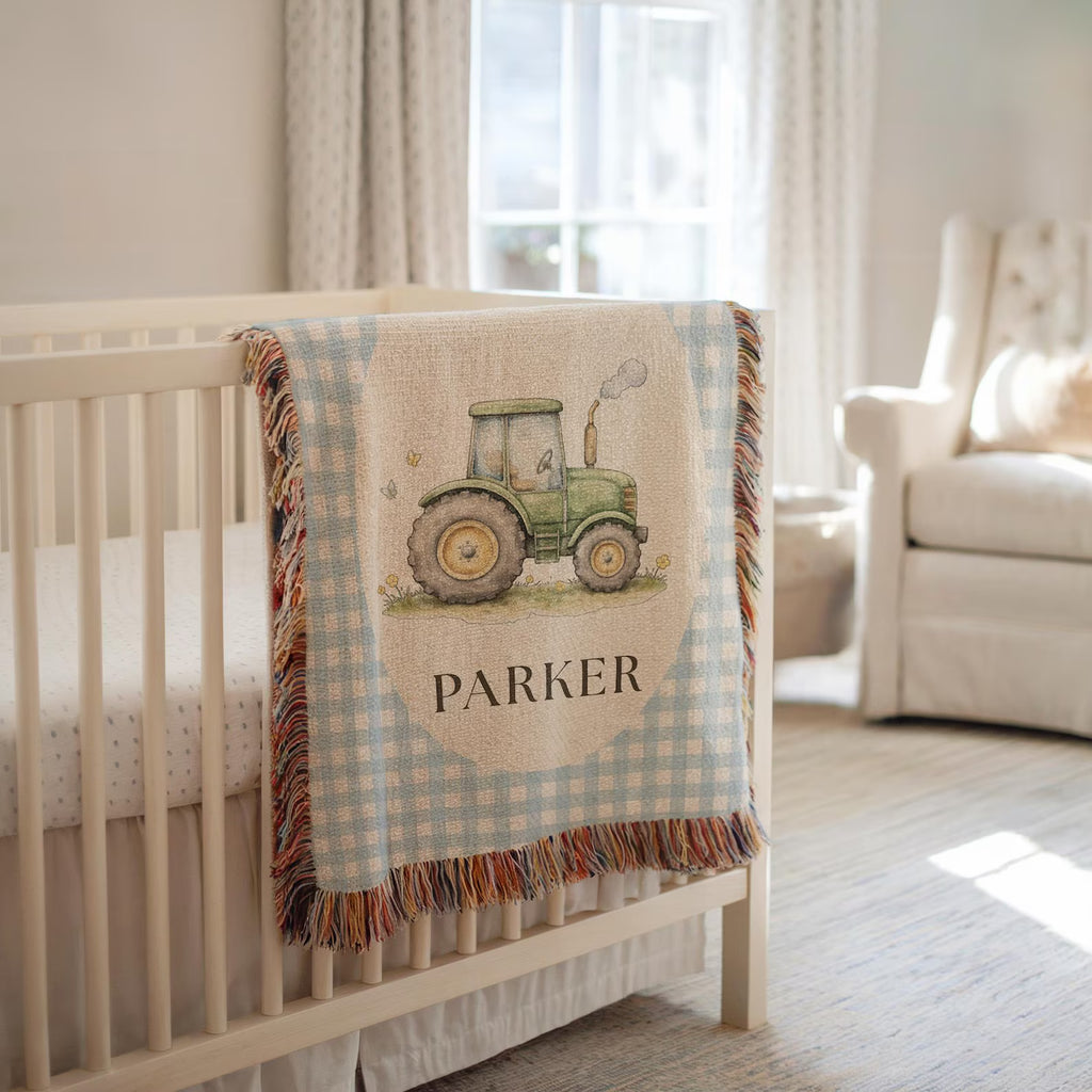 Custom Woven Tractor Baby Blanket