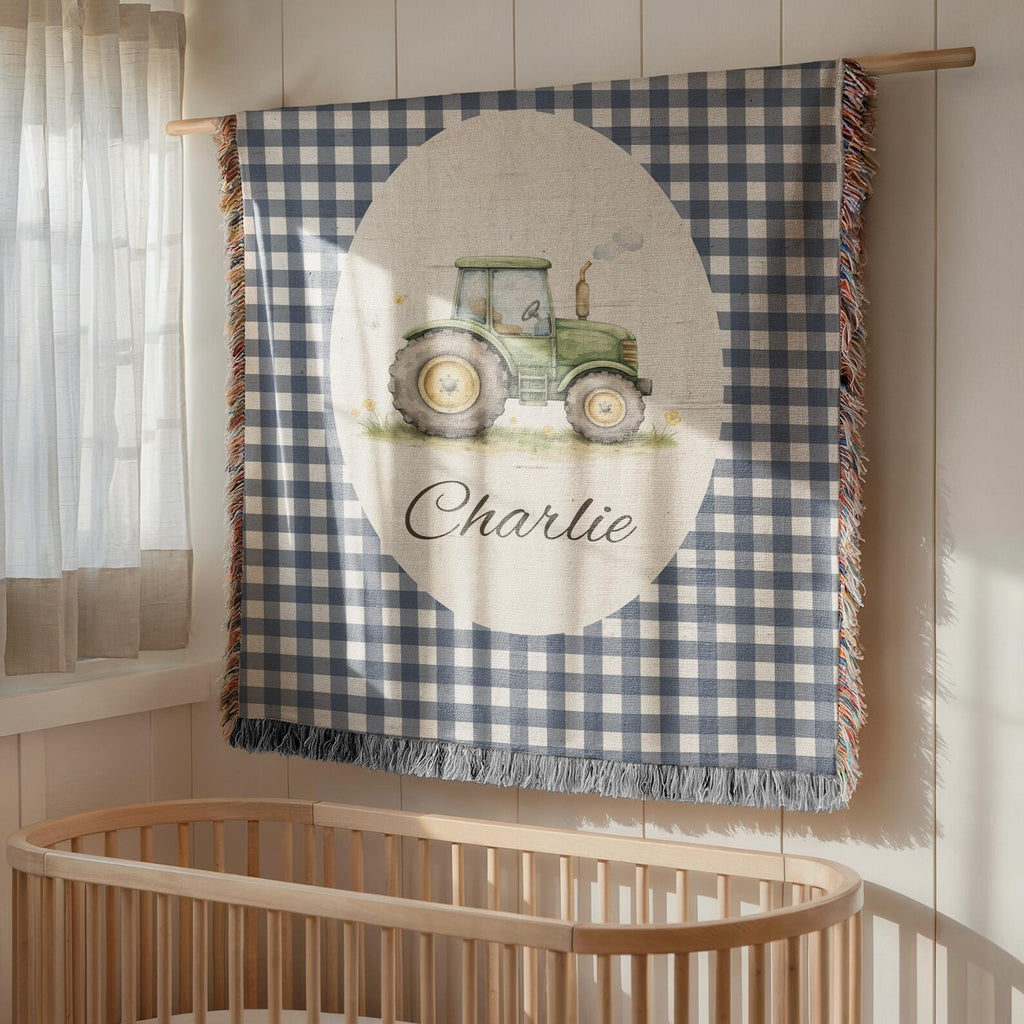 Custom Woven Tractor Baby Blanket