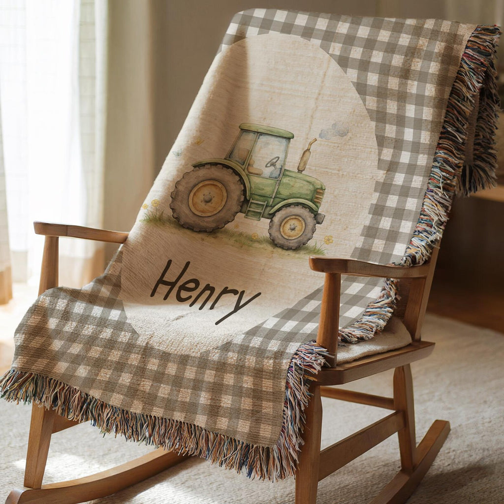 Custom Woven Tractor Baby Blanket
