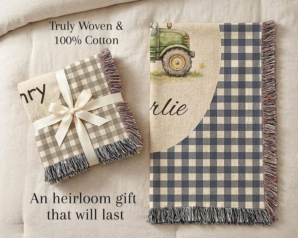 Custom Woven Tractor Baby Blanket