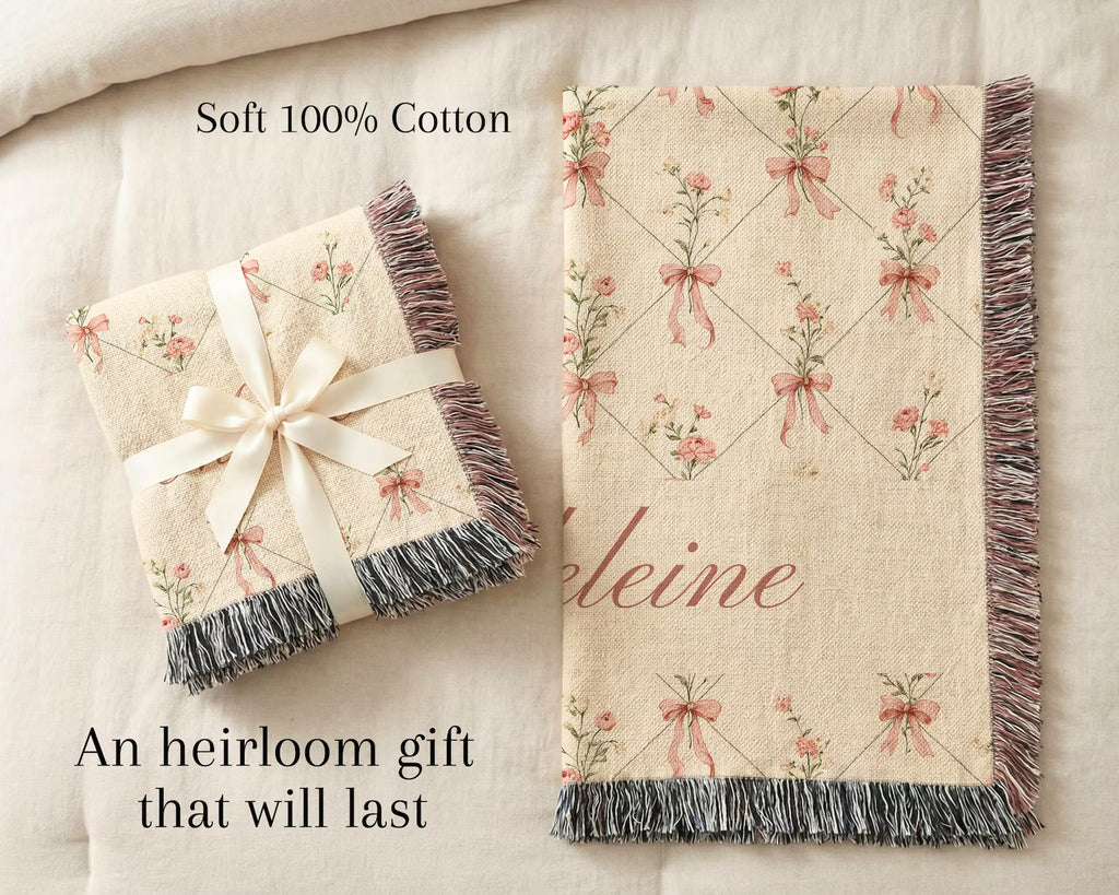 Cottagecore Baby Girl Bow Blanket