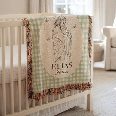 christian baby blanket kids baptism gift jesus holding baby christian nursery theme